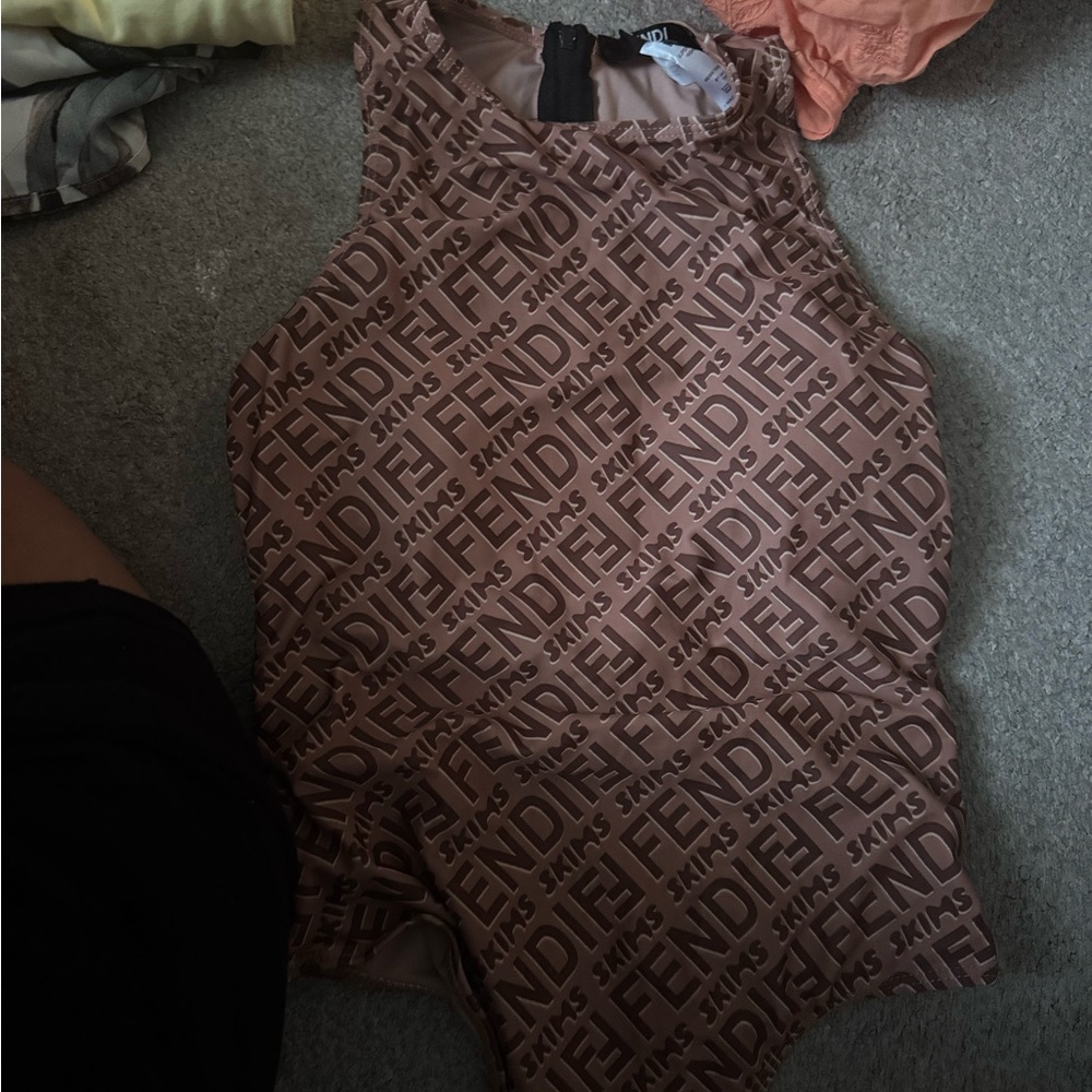 Fendi Tan Logo Print Sleeveless Top